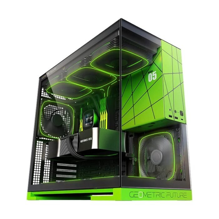Geometric Future кутия Case EATX - Model 5 Black/Green, NVIDIA style limited edition - 5 x 140 mm aRGB fans included - Image 1