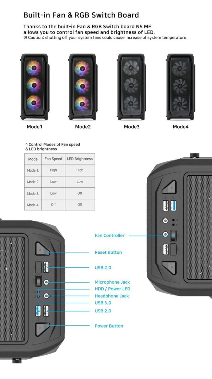 Zalman кутия за компютър Case ATX - N5 MF - 4 x 120mm Fixed RGB - Image 6