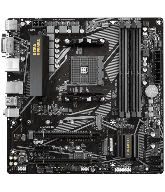 Дънна платка GIGABYTE B550M DS3H, Socket AM4, 4 x DDR4 - Image 1
