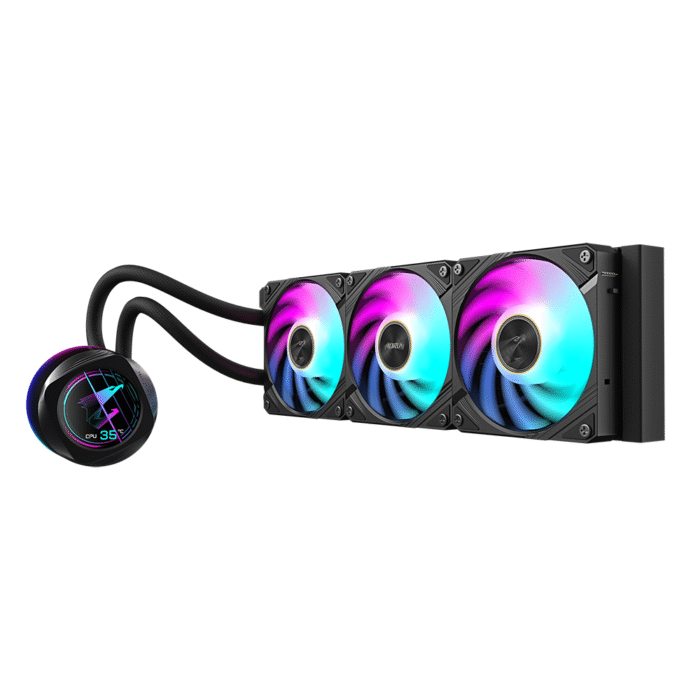 Охладител за процесор Gigabyte AORUS WATERFORCE X II 360 Black, LCD Display - Image 1