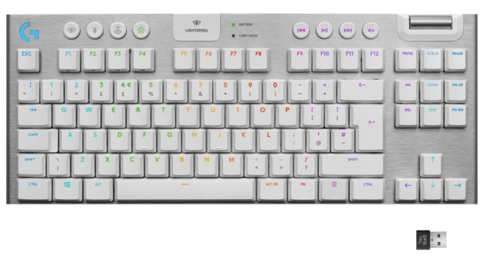 Безжична геймърска механична клавиатура Logitech, G915 TKL White Lightsync RGB, Tactile суичове - Image 1