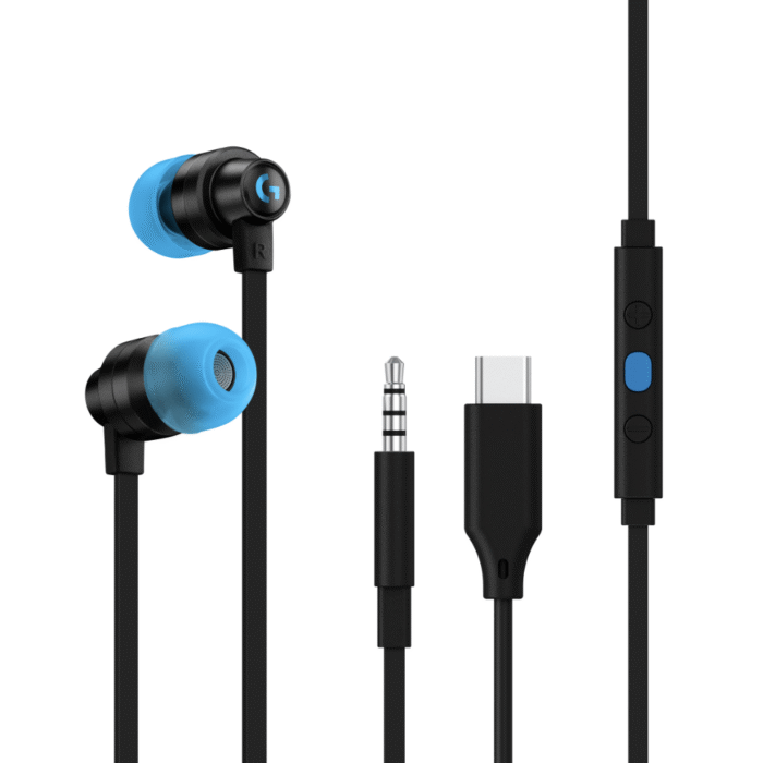 Геймърски слушалки с микрофон Logitech G333 In-ear 3.5 mm + USB-C adapter, тапи жични, черни - Image 1
