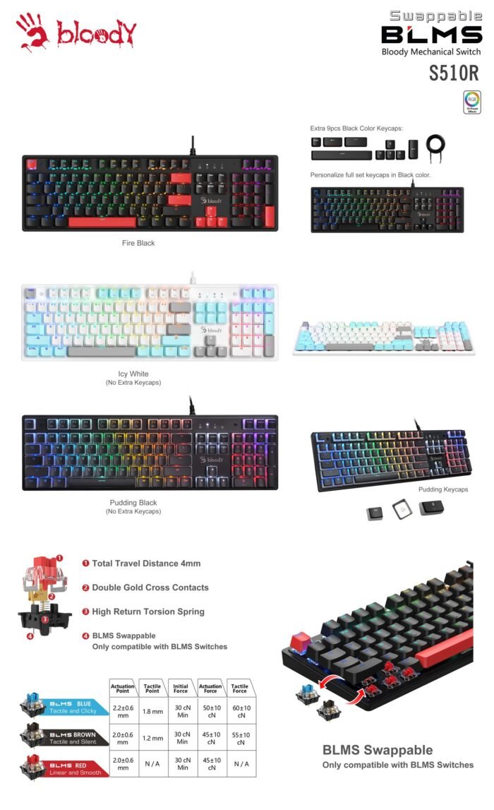 Геймърска механична клавиатура A4tech Bloody S510R, Red Switch - Image 4