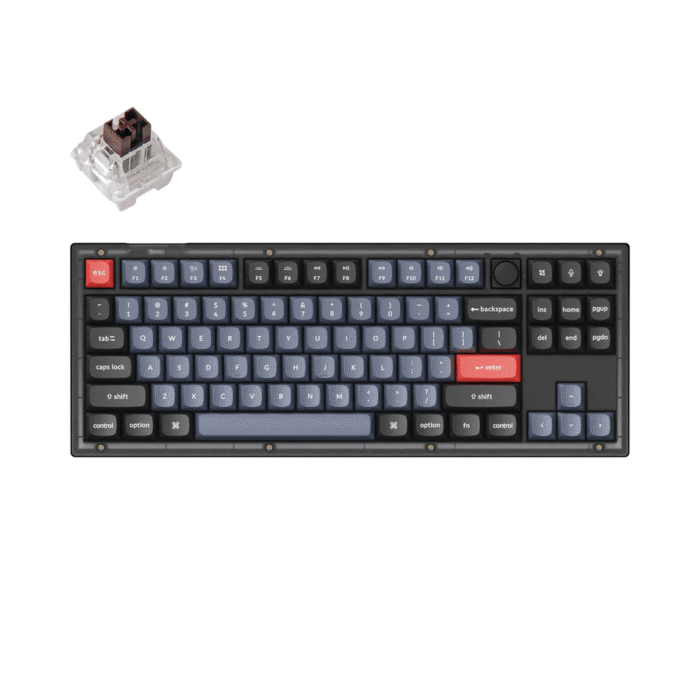 Геймърска Механична клавиатура Keychron V3 TKL Knob QMK Frosted Black Translucent, Keychron K Pro Brown Switch, RGB Backlight - Image 1