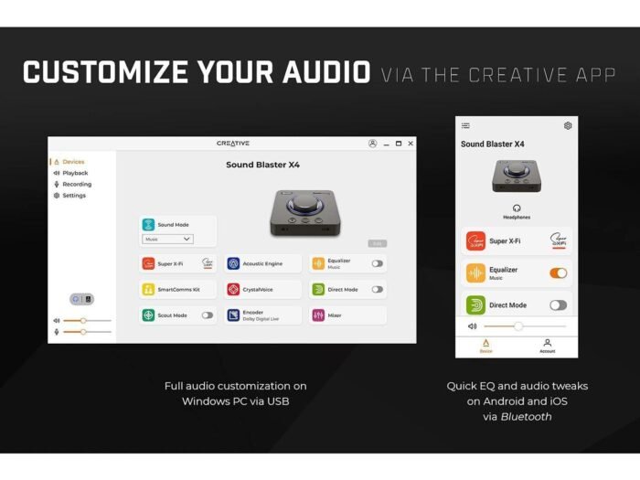 Външна звукова карта Creative Sound Blaster X4, USB-C, DAC, Super X-FI, TOSLINK - Image 4