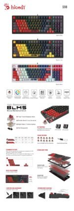А4tech Геймърска механична  клавиатура Bloody Sports Navy S98 BLMS RGB Backlit red switch , USB - Image 3