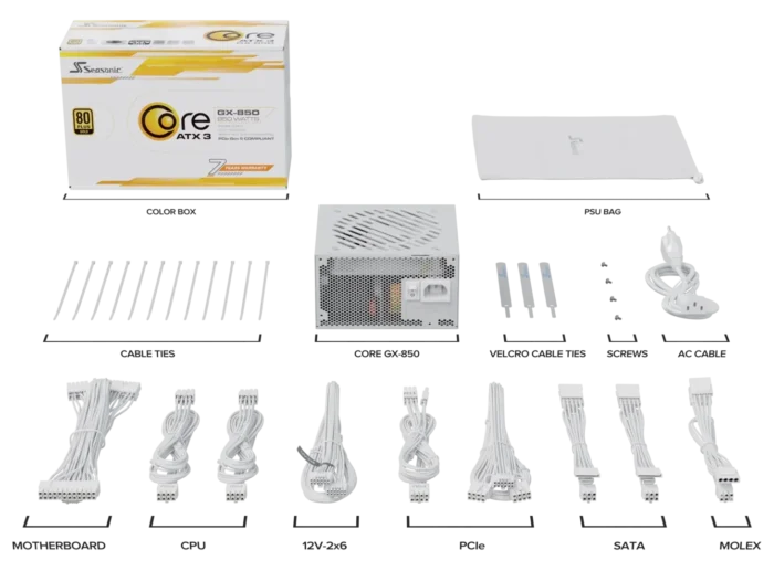 Захранващ блок Seasonic CORE GX White 850W 80+ Gold, Fully Modular, ATX 3.1, PCIe 5.1 - Image 9