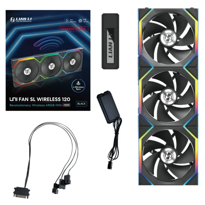 Вентилатори 3бр Lian Li UNI FAN SL Wireless ARGB PWM Reverse Blade - 120 mm Черен + Контролер - Image 11