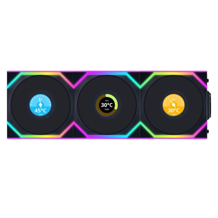 Вентилатори 3бр Lian Li UNI FAN SL Wireless LCD Reverse Blade ARGB PWM - 120 mm Черни - Image 1