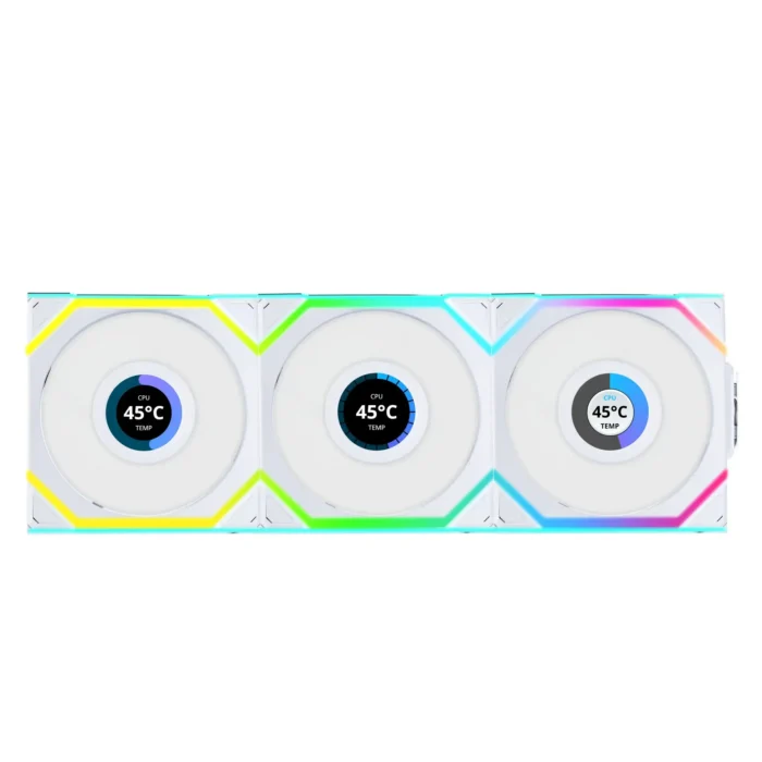 Вентилатори 3бр Lian Li UNI FAN SL Wireless LCD Reverse Blade ARGB PWM - 120 mm Бели - Image 1