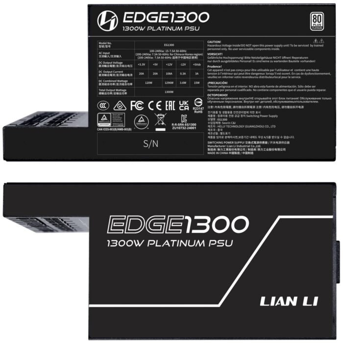 Захранващ блок Lian Li EDGE EG1300 Black 1300W 80+ Platinum PCIe 5.1, ATX 3.1 - Image 8