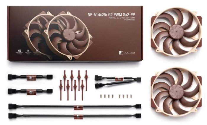 Комплект вентилатори Noctua NF-A14x25r G2 PWM Sx2-PP, 2 x Fan 140mm - Image 4
