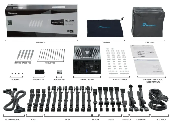 Захранващ блок Seasonic PRIME TX-1300, 1300W, 80+ Titanium, PCIe Gen5 - Image 9