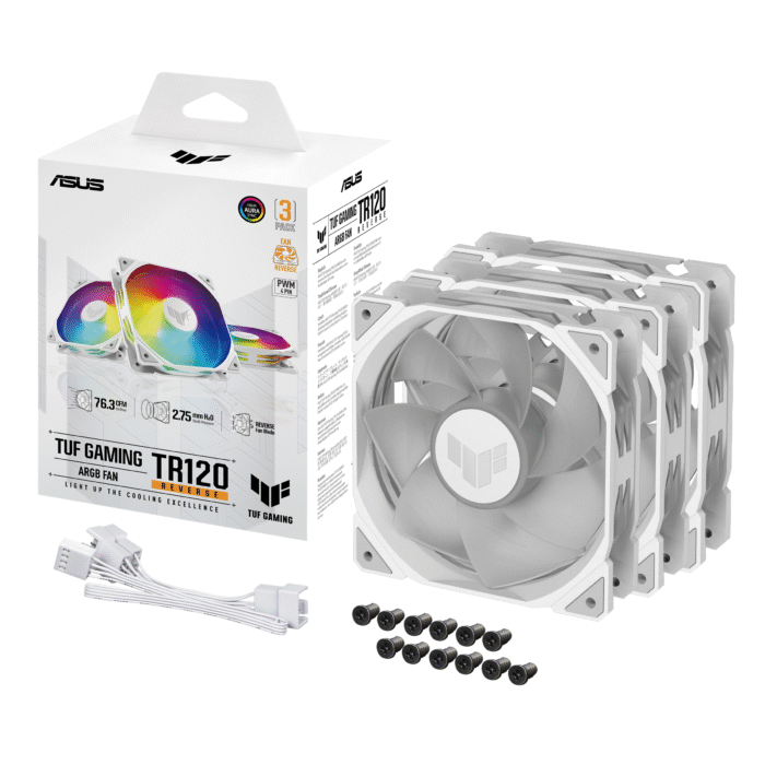Комплект Вентилатори 3в1 ASUS TUF GAMING TR120 ARGB Reverse WHITE EDITION - Image 8
