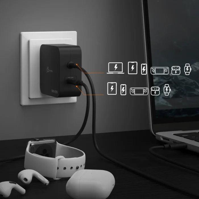 j5create JUP25102V Зарядно 220V-  GaN 102W  USB-C 2порта- за лаптопи, таблети, телефони - Image 5