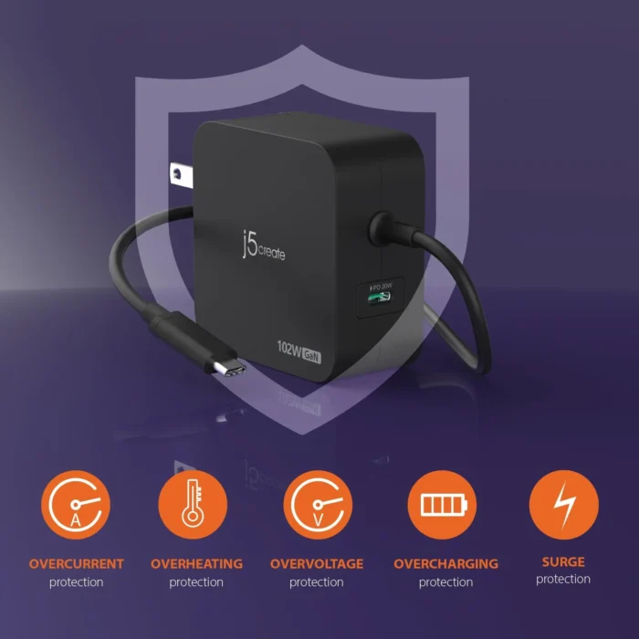 j5create JUP25102V Зарядно 220V-  GaN 102W  USB-C 2порта- за лаптопи, таблети, телефони - Image 6