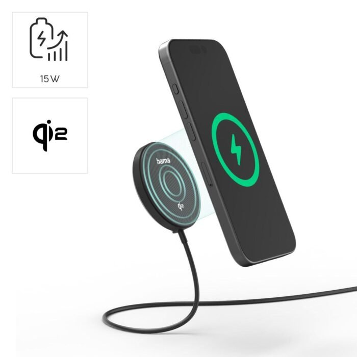 HAMA Безжично зарядно устройство Qi2, 15 W, черно, за Apple - Image 17