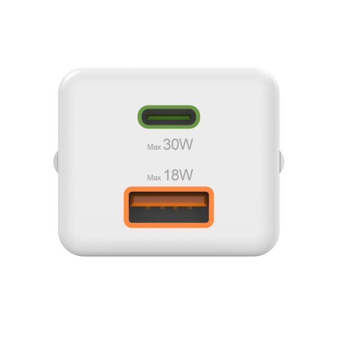 HAMA Бързо мини Gan зарядно, 30 W, 1x USB-C, 1x USB-A, PD, бял - Image 14