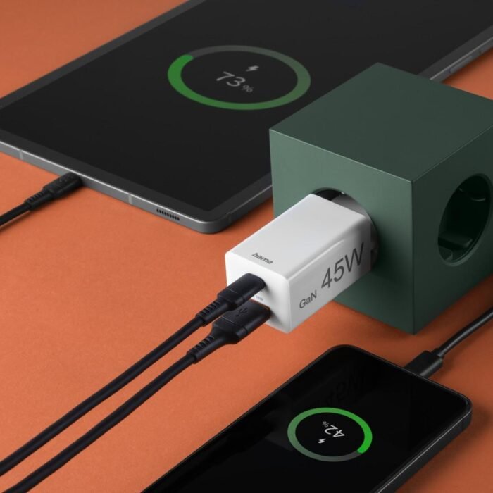 HAMA Бързо мини зарядно, 45 W, 1x USB-C - 1x USB-A, PD, бяло - Image 8