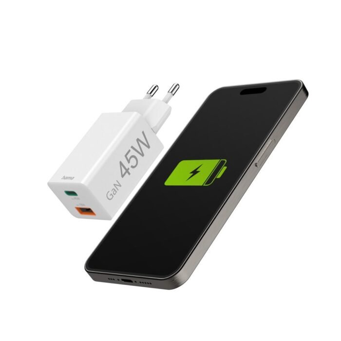 HAMA Бързо мини зарядно, 45 W, 1x USB-C - 1x USB-A, PD, бяло - Image 9