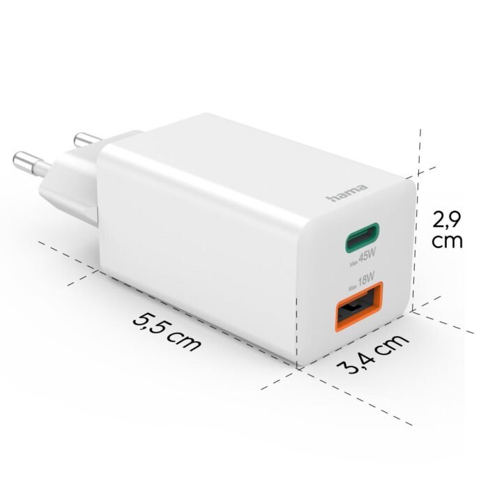 HAMA Бързо мини зарядно, 45 W, 1x USB-C - 1x USB-A, PD, бяло - Image 18