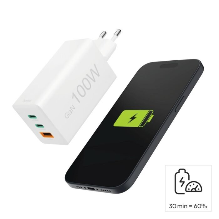 HAMA Бързо зарядно 220V, 100 W GaN, 2x USB-C PD, 1x USB-A QC - Image 18