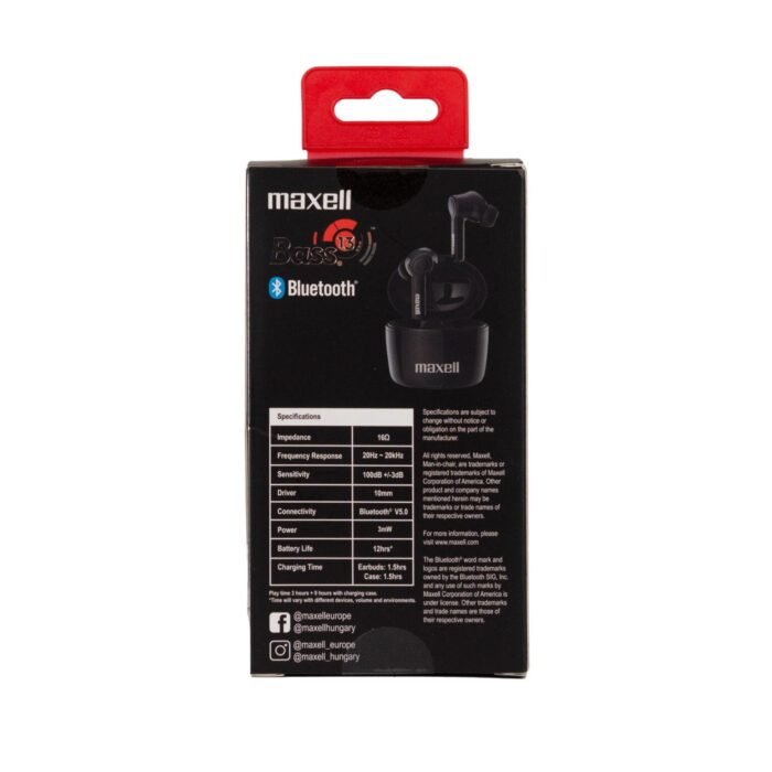 Блутут слушалки Maxell Bass13 TWS, True Wireless, Bluetooth 5.0, Черни - Image 3