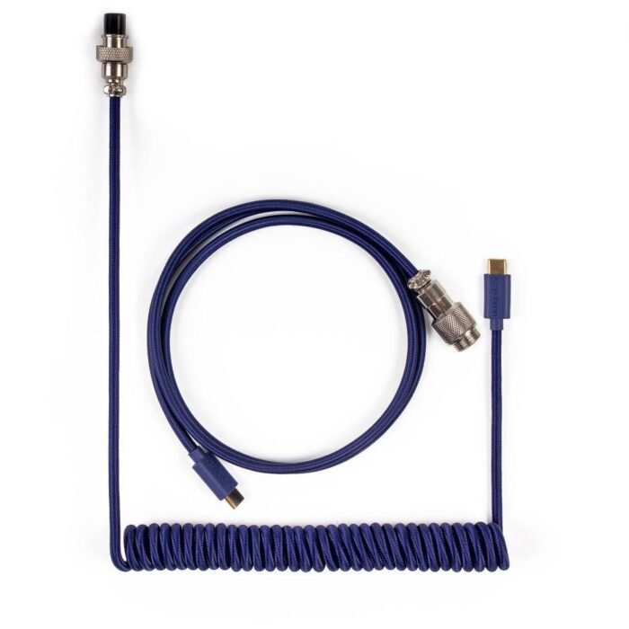 Кабел за клавиатура Keychron Coiled Aviator Custom USB Cable, USB-C - USB-C, Син - Image 1