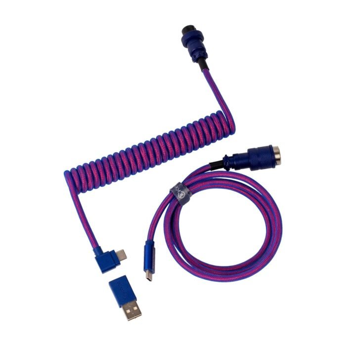 Кабел за клавиатура Keychron Premium Angled Purple Coiled Aviator Custom USB Cable, USB-C - USB-C - Image 1